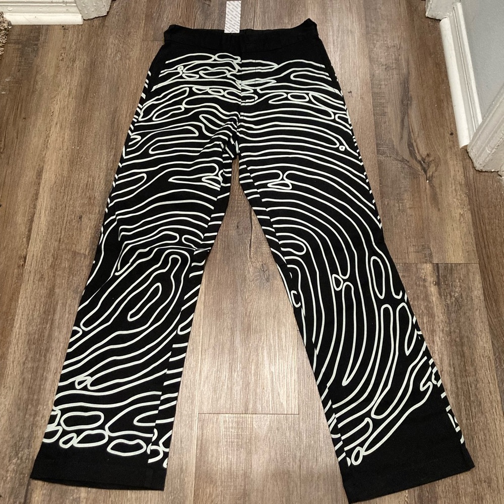 Hot Lava Thumbprint Work pant -Unisex Wide Black White Print NWT